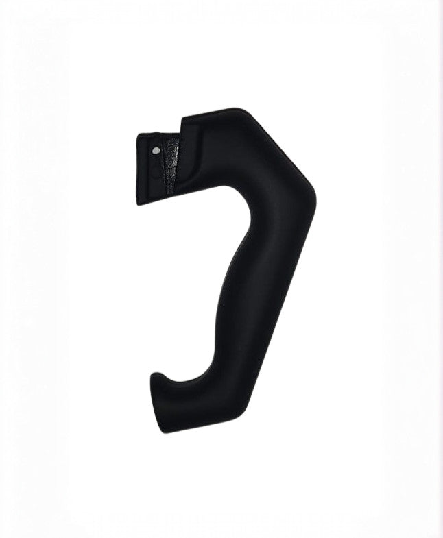 Turbo Moka 3-cup replacement handle in black PA6 nylon with its mounting bracket, on a white background